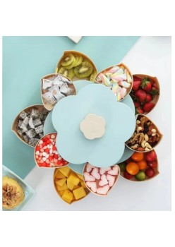 Tava pentru Servire, Flippy, pentru Fructe/Legume/Snaks, cu Sertare, Rotativa, pe 2 Straturi, in Forma de Floare, Albastru