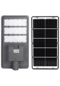 Lampa solara stradala Flippy, IP65, senzor de lumina, 510 LED-uri SMD, 5000 lm, panou 53W, putere 500W, autonomie 12-16 ore, telecomanda, montare prin fixare, pentru strada sau gradina, finisaj mat, material ABS,  91.6 x 36.5 x 8.7 cm, gri
