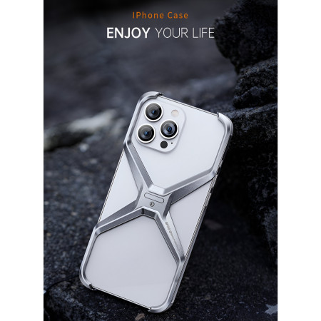 Husa Armor X Compatibila cu iPhone 15, Flippy, Aliaj de Aluminiu, Antisoc, Antizgarieturi, Impermeabila, Margini cu 2 Straturi, Aderent, Montare Usoara, Surubelnita Inclusa, Gri Metalizat