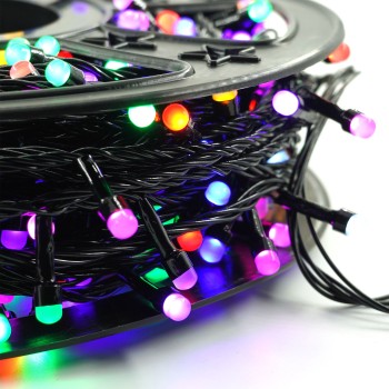 Instalatie de Craciun Liniara, 8 Jocuri de Lumini, Protectie anti-inghet, Fir Cupru, Controler, 50 m, 1 m Prelungitor 220V, 498 LED, Fir Negru, Multicolor
