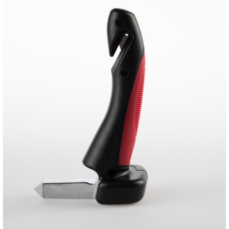 Maner Auto 4 in 1, Flippy, Kit de Siguranta, Maner, LED, Cutter, Ciocan, din ABS si Aluminiu, 18 x 7 cm, Rosu/Negru