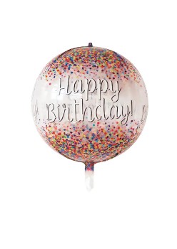Balon din Folie Metalizata, Flippy, Figurina Rotunda 4D, Model Happy Birthday, Tema Aniversare, 24 x 63 cm, Ambalaj Individual, Pai inclus, Umflare cu Aer sau Heliu, Maro
