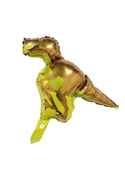 Balon din Folie Metalizata, Flippy, Mini Figurine Dinozauri, Model Velociraptor, Tematica Aniversare, 48x43 cm, Ambalaj Individual, Pai Inclus, Umflare cu Aer sau Heliu, Multicolor