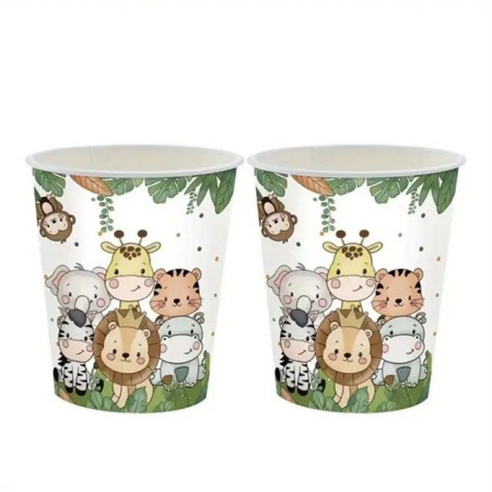 Set 10 Pahare, Flippy, Imprimeu Jungle, din Carton, 7 x 8.5 cm, Verde