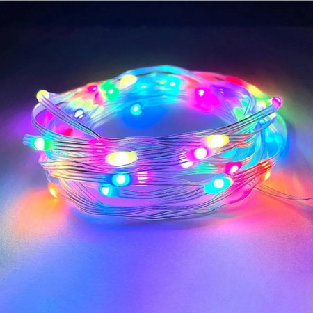 Instalatie de Craciun cu 8 jocuri de lumini, liniara, cu 100 micro LED-uri, 10 m, 220V, conectare la retea, fir transparent, multicolora