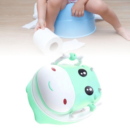 Olita pentru Copii, Flippy, +1an, Portabila, Design Vacuta cu Capac, Model Prietenos, Non-Toxic, cu Manere, Compartiment Detasabil, Perie Inclusa, Usor de Curatat, Verde