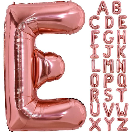 Balon Folie Metalizata Litera E, Flippy, 80 cm, Umflati cu Heliu sau Aer, Ambalaj Individual, Pai inclus, Rose Gold