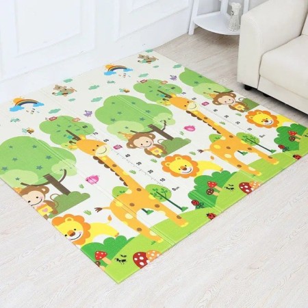 Covoras pentru Copii, Flippy, cu 2 Fete, Model Drum/Safari, din XPE+PE, Impermeabil, Antiderapant, Protectie Termica, +3 Luni, Pliabil, 150 x 200 x 1 cm, Multicolor