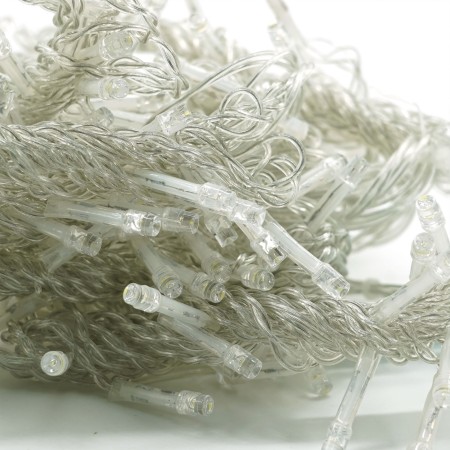 Instalatie Craciun Tip Perdea, 8 Jocuri de Lumini, Interconectabila, 2 m x 2 m, 240 LED-uri, Prelungitor 1.5 m, Fir transparent, Alb Rece