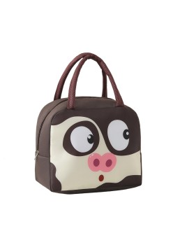 Geantă Frigorifică, Flippy, cu Desene Animat, Portabilă pentru Copii, de Prânz, din Pânză Oxford, 22x14x19 cm, Model Porc, Maro