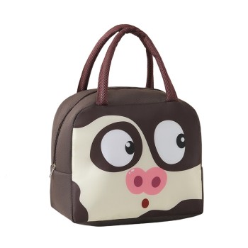 Geantă Frigorifică, Flippy, cu Desene Animat, Portabilă pentru Copii, de Prânz, din Pânză Oxford, 22x14x19 cm, Model Porc, Maro