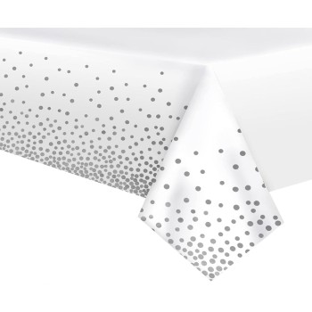 Fata de Masa, Flippy, din PEVA, Imprimeu Buline, 137 x 274 cm, Impermeabila, Fara Pete, Curatare Rapida, Gri
