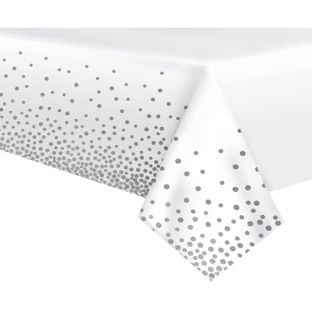 Fata de Masa, Flippy, din PEVA, Imprimeu Buline, 137 x 274 cm, Impermeabila, Fara Pete, Curatare Rapida, Gri