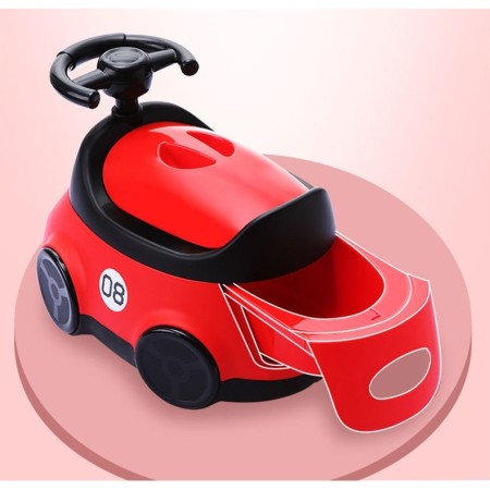 Olita pentru Copii, Flippy, +1an, Portabila, Design Masinuta cu Capac, Model Prietenos, Non-Toxic, Compartiment Detasabil, Usor de Curatat, Rosu