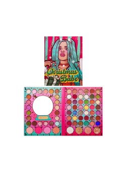 Set de Machiaj Kevin&Coco, 72 de Culori, Paleta de Farduri, Iluminatoare, Blush, Model Christmas Babe, Oglinda Rotunda, 25.5x20x1.7 cm, Multicolor