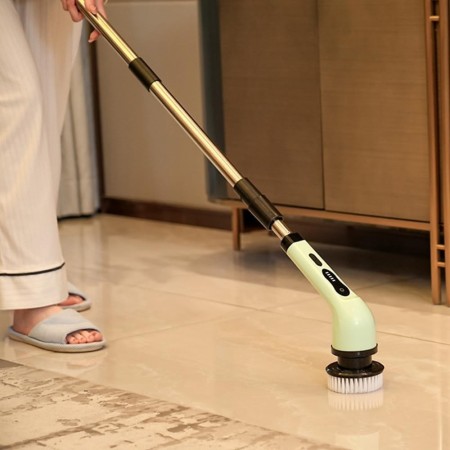 Perie Electrica de Curatare, Flippy, pentru Gresie, Baie, Bucatarie, 25x20x9.5 cm, cu 6 Capete, Maner Extensibil Detasabil 84-127cm, Incarcare USB-Type C, Rotire 360 de Grade, 3000 mAh, Culoare: Verde