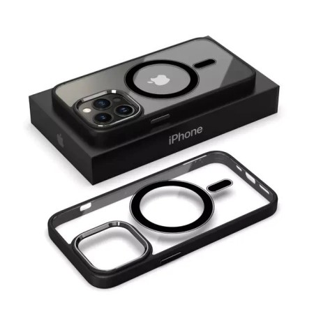 Husa MagSafe pentru Apple iPhone 11, Full Cover, Frosted Acrylic Color Big Hole, Magnetica, Incarcare Wireless, Flippy, Negru
