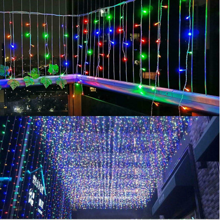 Instalatie Craciun, 20 m, 572 Led-uri ,Franjuri, Multicolor, Flash, Transformator, Interconectabila, Prelungitor 5 m inclus, Fir Alb, Flippy