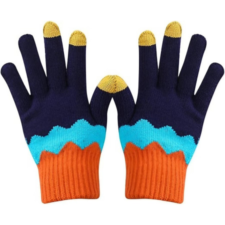 Manusi de Dama, Flippy, Model Ondulat, Functie Touchscreen (ecran tactil), Material Acril Tricotat, Manseta Elastica, Interior Catifelat, Marime Universala, Portocaliu/Albastru