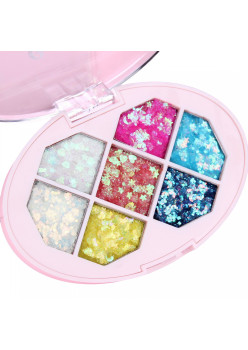 Paleta cu Glitter, Flippy, Varianta 1, 7 Nuante, Pentru Corp si Par, 50 g, Rezistent la Apa, 9.8 x 6.8 cm, Multicolor