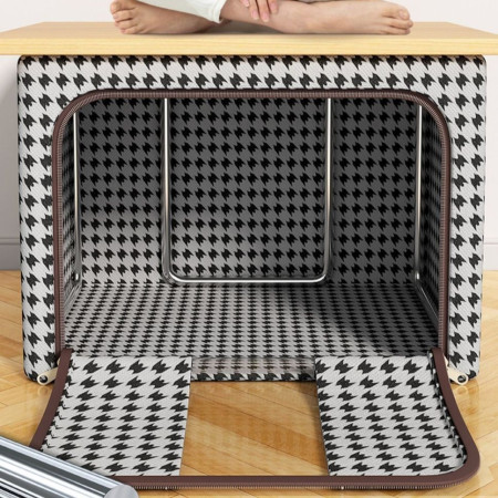 Cutie de Depozitare Pliabilă Premium, 66L, Textil, Cadru Metalic, Fermoar Bidirecțional, Fereastră Transparentă, Design Zebră, Alb-Negru, 50x40x33 cm