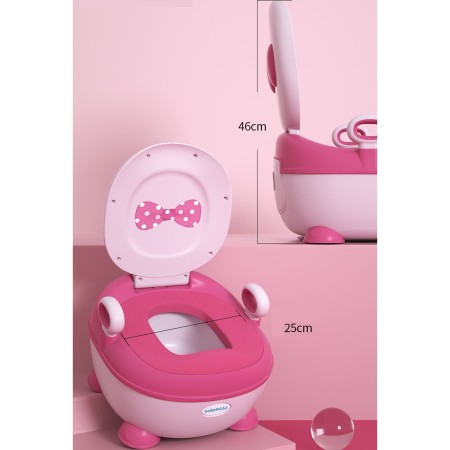 Olita pentru Copii, Flippy, +1an, Portabila, Design cu Fundita, cu Capac, Model Prietenos, Non-Toxic, Compartiment Detasabil, cu Manere, cu 4 Picioare, Usor de Curatat, 46*33*32 cm, Roz