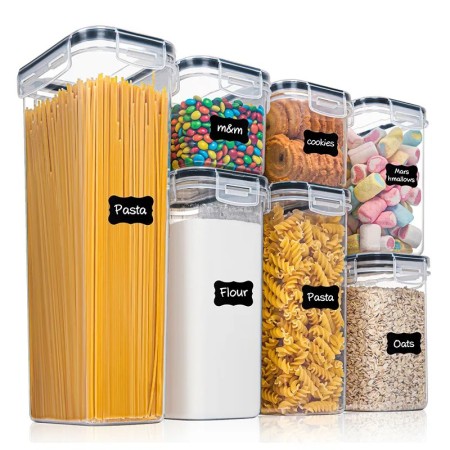 Set 7 cutii de depozitare alimente, condimente, diferite dimensiuni, Flippy, Transparente