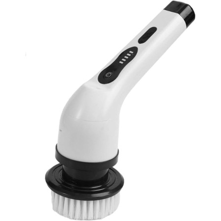 Perie Electrica de Curatare, Flippy, pentru Gresie, Baie, Bucatarie, 25x20x9.5 cm, cu 9 Capete, Maner Extensibil Detasabil 84-127cm, Incarcare USB-Type C, Rotire 360 de Grade, 3000 mAh, Culoare: Alb