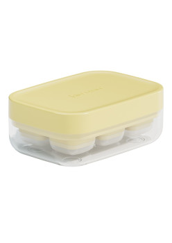 Forma pentru gheata cu presa Flippy, din silicon alimentar, 6 cuburi, caserola pentru depozitare, usor de folosit si curatat, 10.5 x 7.5 x 4.1 cm, galben