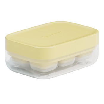 Forma pentru gheata cu presa Flippy, din silicon alimentar, 6 cuburi, caserola pentru depozitare, usor de folosit si curatat, 10.5 x 7.5 x 4.1 cm, galben