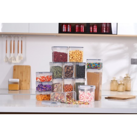 Set 15 cutii de depozitare alimente, condimente, diferite dimensiuni, Flippy, Transparente-Albe