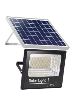 Proiector LED/Lampa solara de exterior Flippy, 20 cm x 25 cm, Rezistent la Apa IP67, cu Panou Solar, 220 LED SMD, 100W, Senzor de lumina, Timer, cu Telecomanda, 2 moduri de iluminat, kit montaj inclus, Lumina Rece