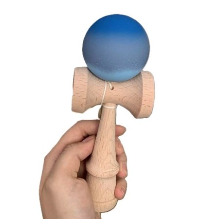 Jucarie Interactiva Kendama, Flippy, din Lemn, 18 cm, Joc de Indemanare pentru Copii si Adulti, Model Gradient 9, Albastru/Gri/Bleu