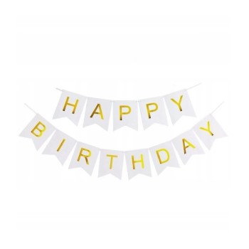 Banner Happy Birthday 100x200 cm, Flippy, Dimensiune Stegulet 11.5x16.5 cm, Rola de Ata Inclusa, Alb
