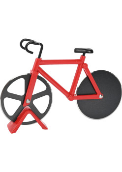 Cutit pizza creativ Flippy, in forma de bicicleta, cu suport pentru cutit, 19 x 12.5 cm, otel/PP, negru