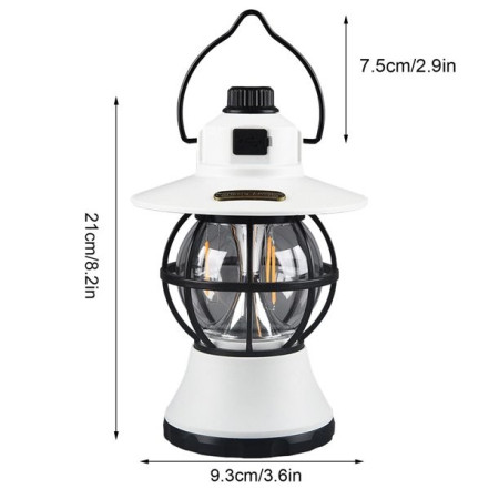 Lampă Camping Retro Reîncărcabilă, 3 Moduri Iluminare, 1200mAh, LED 5W, Intensitate Reglabilă, Culoare Albă, 20 cm, Portabilă cu Mâner