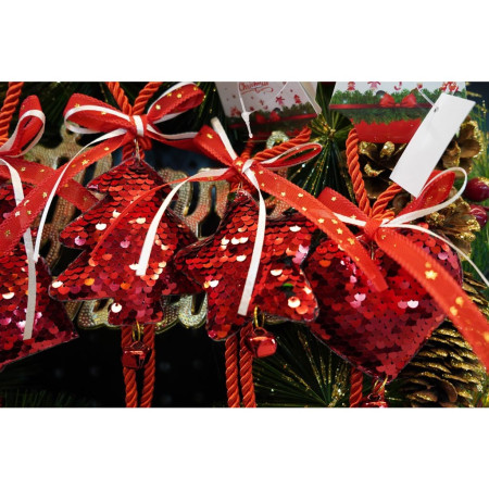 Ornament de brad inima cu paiete, Flippy, rosu, lemn, 25 cm