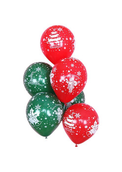 Set 16 Baloane din Latex, Flippy, Model Merry Christmas, Tematica Craciun, 25 cm, Verde Rosu