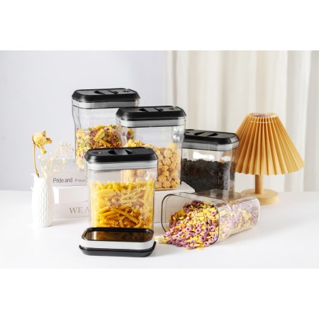 Cutie de Depozitare Alimente, Flippy, tip Container, 2000mL, Recipiente pentru Cereale in Bucatarie,  Transparente cu Capac Negru