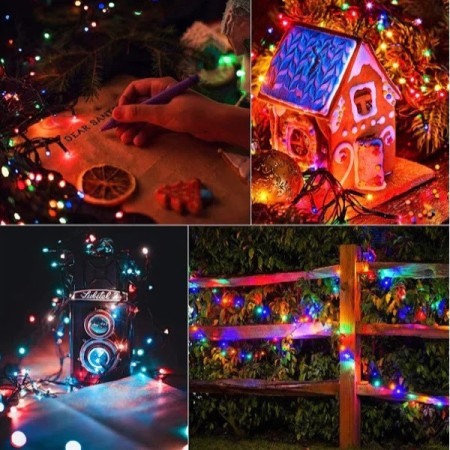 Instalatie Craciun cu Energie Solara, Liniar cu Fir de Cupru, 32 m, 300 de LED-uri, Multicolor