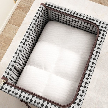 Cutie de Depozitare Pliabilă Premium, 100L, Material Textil, Cadru Metalic, Fermoar Bidirecțional, Fereastră Transparentă, Design Zebră, Alb-Negru, 60x42x40 cm