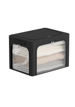 Cutie de Depozitare, Flippy, cu 3 Ferestre cu Fermoar Bidirectional, Cadru din Otel, Impermeabil, 38L, 42 x 30 x 30 cm, Negru