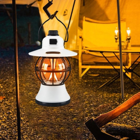 Lampă Camping Retro Reîncărcabilă, 3 Moduri Iluminare, 1200mAh, LED 5W, Intensitate Reglabilă, Culoare Albă, 20 cm, Portabilă cu Mâner