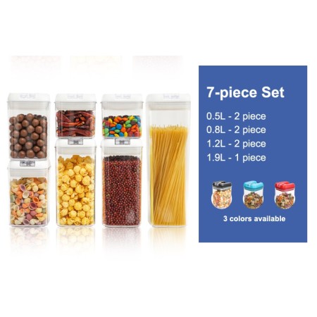 Set 7 cutii de depozitare alimente, condimente, diferite dimensiuni, Flippy, Transparente-albe
