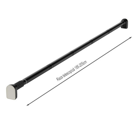 Bara Telescopica Multifunctionala, Flippy, din Otel Inoxidabil si ABS, Utilizare Universala, Extensie 185 - 205 cm, Fara Perforare Perete, Negru