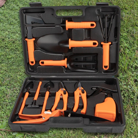 Set 12 Unelte Grădină cu Geantă de Depozitare, Accesorii din Oțel Inoxidabil, 37x27 cm, Mânere Portocalii