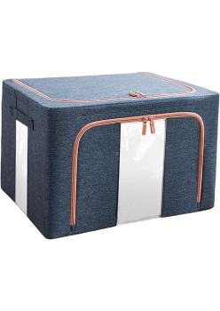 Cutie de Depozitare Pliabilă Premium, 24L, Textil Rezistent, Cadru Metalic, Fermoar Dublu, Ferestre Vizuale, 40x30x20 cm, Albastru Marin