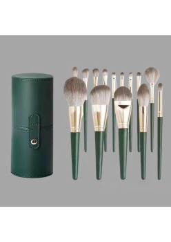 Set 14 Pensule de Machiaj cu Peri Moi, Flippy, cu Suport pentru Depozitare, Verzi