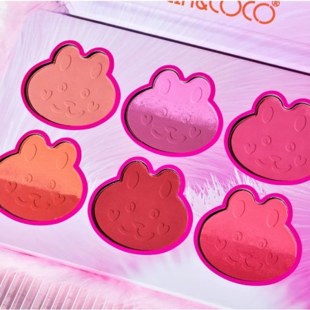 Set de Machiaj Kevin&Coco, 6 culori Blush, Husa Pufoasa, Model Pisicuta, 17.3x12.5x5 cm, Multicolor