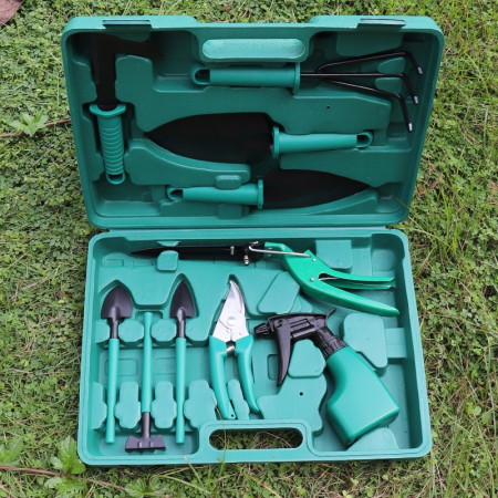Set 10 Unelte de Grădină cu Geantă Depozitare, Oțel Inoxidabil, Accesorii Complete, 37 x 28 cm, Verde